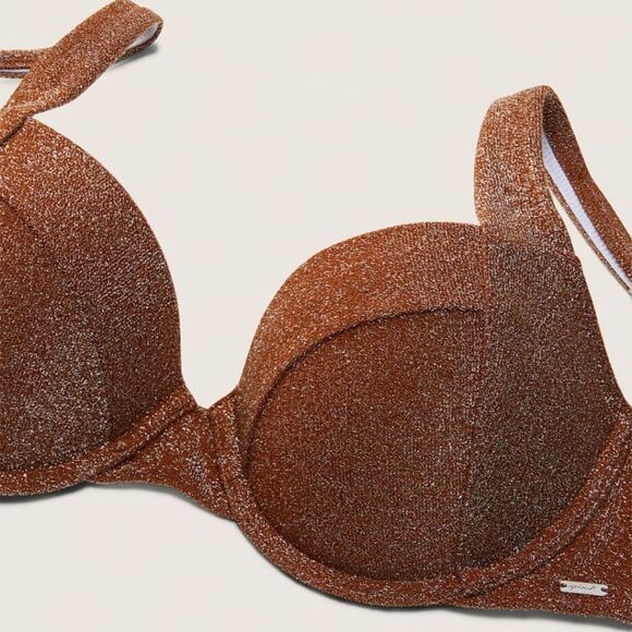 Victoria's Secret PINKSHIMMER PUSHUP BIKINI TOP Bright Soft Cappucino 🧋 - Picture 3 of 5